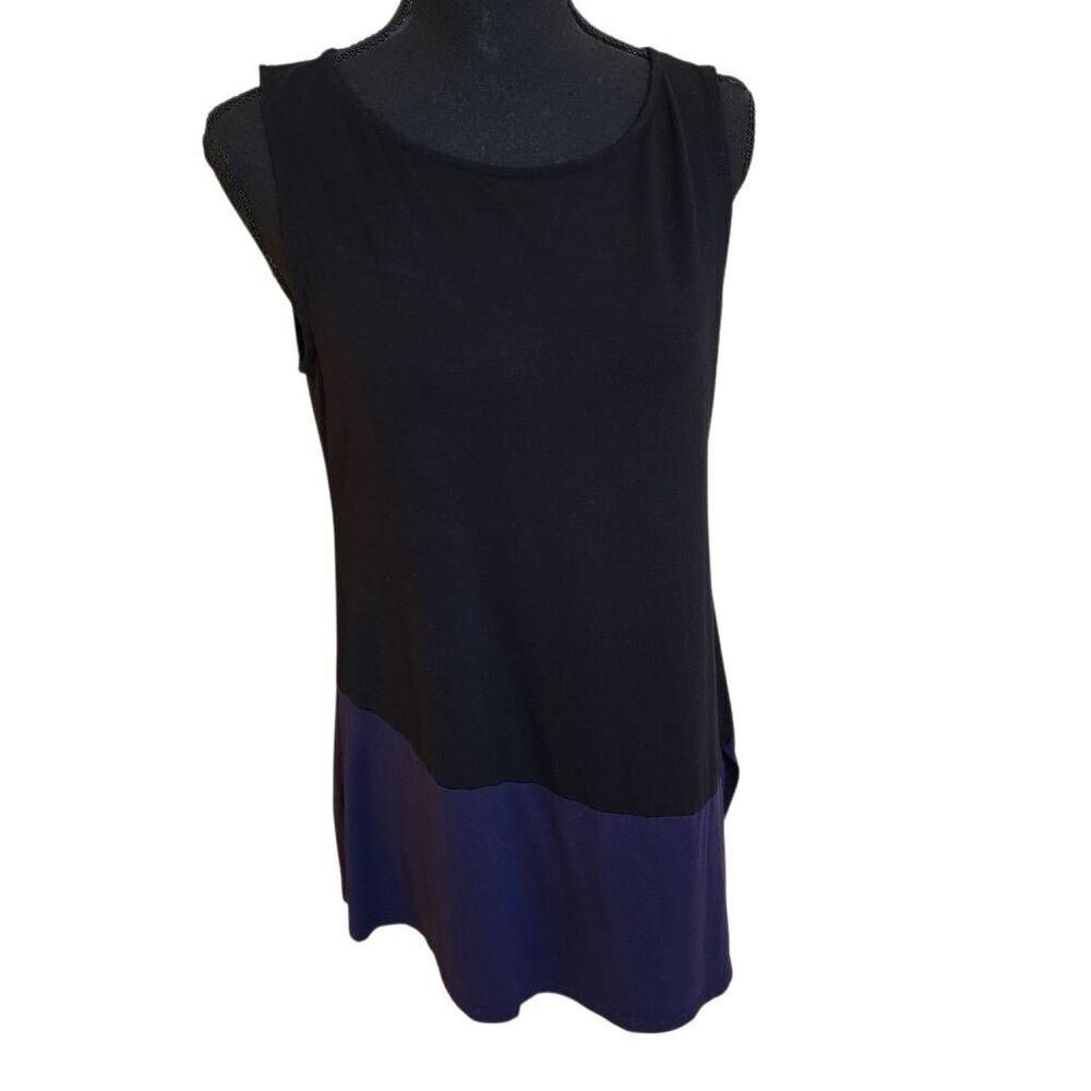 Eileen Fisher Womens Colorblock Asymmetric Hem Tunic Tank Top Black Blue Medium